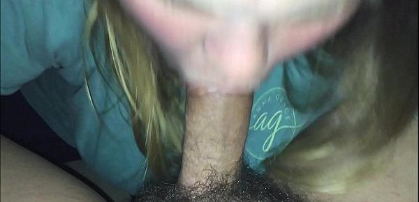  Young girl sneaks boyfriend into her bed then sucks her dick till he cums in her mouth then swallows it all
